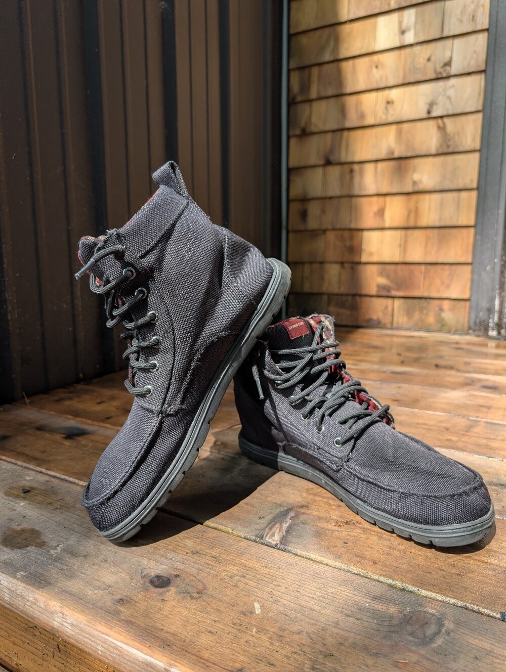 Lems Boulder Boot Men's 11.5 Canvas Barefoot Boots Zero Drop Plaid Lined